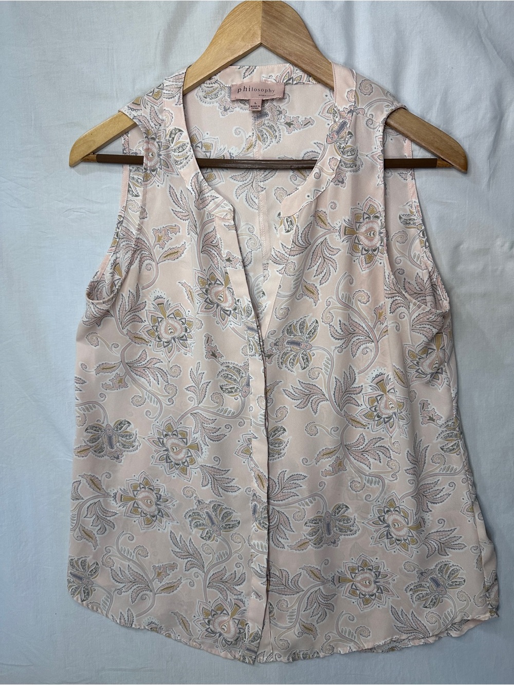 Philosophy Pale Pink Paisley Sleeveless Button-Front Blouse